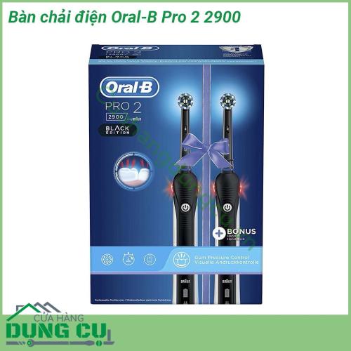 Bàn chải điện Oral-B Pro 2 2900 với thiết kế đầu bàn chải tròn sử dụng công nghệ độc quyền của Oral-B giúp loại bỏ mạng bám nhiều hơn đến 100 so với bàn chải đánh răng thông thường  Bàn chải cực thông minh với hẹn giờ chuyên nghiệp