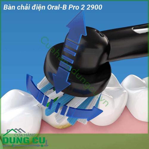 Bàn chải điện Oral-B Pro 2 2900 với thiết kế đầu bàn chải tròn sử dụng công nghệ độc quyền của Oral-B giúp loại bỏ mạng bám nhiều hơn đến 100 so với bàn chải đánh răng thông thường  Bàn chải cực thông minh với hẹn giờ chuyên nghiệp