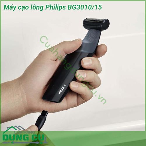 Máy cạo lông Philips BG3010 15 có trọng lượng nhẹ nhỏ gọn và được thiết kế nhẹ nhàng nhất có thể  Máy cạo lông được thiết kế cho cả điều kiện khô và ướt không thấm nước và có thể được sử dụng trong hoặc ngoài vòi hoa sen