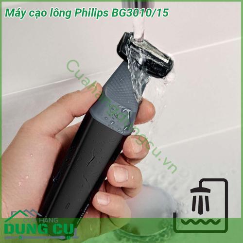 Máy cạo lông Philips BG3010 15 có trọng lượng nhẹ nhỏ gọn và được thiết kế nhẹ nhàng nhất có thể  Máy cạo lông được thiết kế cho cả điều kiện khô và ướt không thấm nước và có thể được sử dụng trong hoặc ngoài vòi hoa sen