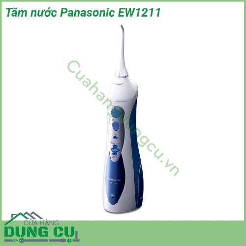 Tăm nước Panasonic EW1211 với các tia nước có thể massage nhẹ nhàng vùng nướu từ đó giúp máu lưu thông đều hơn đến chân răng Máy hoạt động dựa trên nguồn điện sạc được tích trữ bên trong  Dễ dàng vệ sinh chỉ cần tháo vòi phun và làm sạch dưới vòi nước