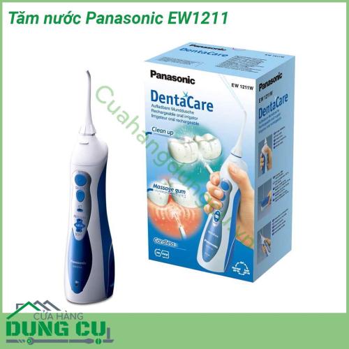 Tăm nước Panasonic EW1211 với các tia nước có thể massage nhẹ nhàng vùng nướu từ đó giúp máu lưu thông đều hơn đến chân răng Máy hoạt động dựa trên nguồn điện sạc được tích trữ bên trong  Dễ dàng vệ sinh chỉ cần tháo vòi phun và làm sạch dưới vòi nước