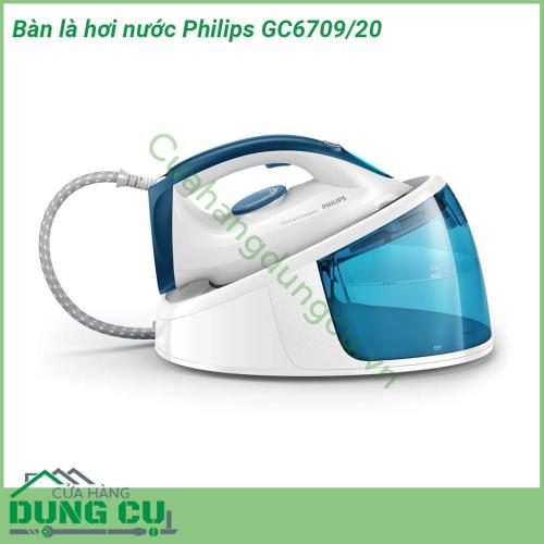 Bàn là hơi nước Philips GC6709 20 với công suất lên đến 2400W cùng lực phun hơi nước mạnh mẽ 180g Áp suất bơm tối đa 5 2 bar  Mặt bàn ủi được thiết kế thông minh với lớp gốm phủ T-ionicglide giúp chống xước tối đa với lớp oxit titan và hạn chế bám bẩn