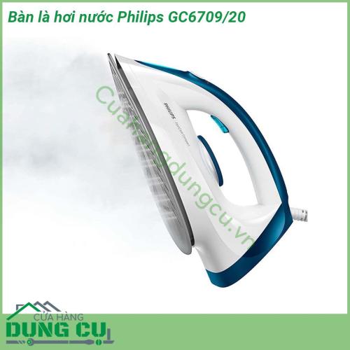 Bàn là hơi nước Philips GC6709 20 với công suất lên đến 2400W cùng lực phun hơi nước mạnh mẽ 180g Áp suất bơm tối đa 5 2 bar  Mặt bàn ủi được thiết kế thông minh với lớp gốm phủ T-ionicglide giúp chống xước tối đa với lớp oxit titan và hạn chế bám bẩn