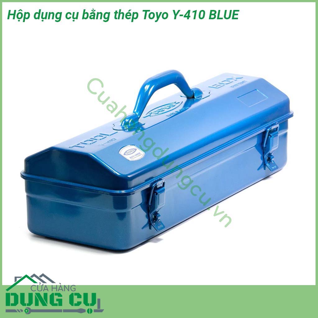 Hộp dụng cụ bằng thép Toyo Y-410 BLUE có thiết kế nhỏ gọn chắc chắn chịu lực cao Lớp sơn tĩnh điện khó trong bóc giữ bền màu của sản phẩm cũng giúp chống gỉ sét cho các dụng cụ được cất giữ bên trong rất hiệu quả Chốt chắc chắn tránh rơi đồ