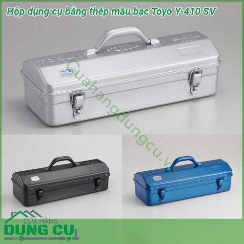 Hộp dụng cụ bằng thép màu bạc Toyo Y-410 SV có thiết kế nhỏ gọn chắc chắn chịu lực cao Lớp sơn tĩnh điện khó trong bóc giữ bền màu của sản phẩm cũng giúp chống gỉ sét cho các dụng cụ được cất giữ bên trong rất hiệu quả  