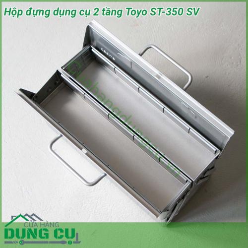 Hộp đựng dụng cụ 2 tầng Toyo ST-350 SV được làm bằng vật liệu chắc chắn chống va đập độ bền cao Thiết kế thông minh 2 tầng xếp chống và 1 khay lớn dưới đáy thùng tự mở ra khi mở nắp Tay xách chắc chắn khi mở 2 tay xách ngả sang 2 bên dễ dàng lấy đồ