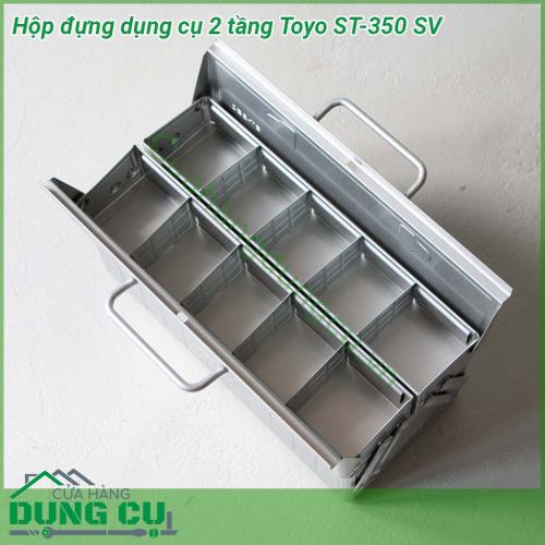 Hộp đựng dụng cụ 2 tầng Toyo ST-350 SV được làm bằng vật liệu chắc chắn chống va đập độ bền cao Thiết kế thông minh 2 tầng xếp chống và 1 khay lớn dưới đáy thùng tự mở ra khi mở nắp Tay xách chắc chắn khi mở 2 tay xách ngả sang 2 bên dễ dàng lấy đồ