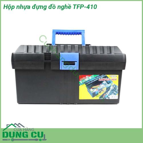 Hộp nhựa đựng đồ nghề TFP-410 được làm tự nhựa siêu chịu lực Thiết kế 2 tầng tiện dụng cho việc sử dụng và cất trữ đồ Trang bị khóa nhựa chắc chắn kiểm soát tối ưu sự mất mát Tay cầm chắc chắn hỗ trợ bạn khi cần di chuyển xa