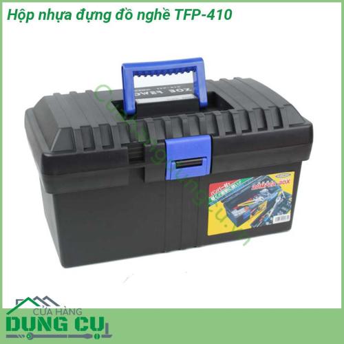 Hộp nhựa đựng đồ nghề TFP-410 được làm tự nhựa siêu chịu lực Thiết kế 2 tầng tiện dụng cho việc sử dụng và cất trữ đồ Trang bị khóa nhựa chắc chắn kiểm soát tối ưu sự mất mát Tay cầm chắc chắn hỗ trợ bạn khi cần di chuyển xa