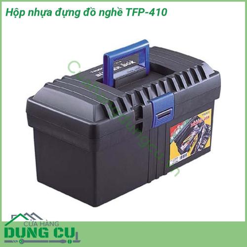 Hộp nhựa đựng đồ nghề TFP-410 được làm tự nhựa siêu chịu lực Thiết kế 2 tầng tiện dụng cho việc sử dụng và cất trữ đồ Trang bị khóa nhựa chắc chắn kiểm soát tối ưu sự mất mát Tay cầm chắc chắn hỗ trợ bạn khi cần di chuyển xa