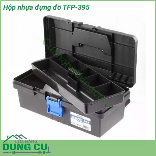 Hộp nhựa đựng đồ TFP-395 được thiết kế rộng rãi giúp các dụng cụ bên trong được bảo quản tốt nhất gọn gàng nhất và không bị thất lạc Hộp đựng đồ nghề bằng nhựa có quai xách tiện dụng cho việc mang theo mọi lúc mọi nơi