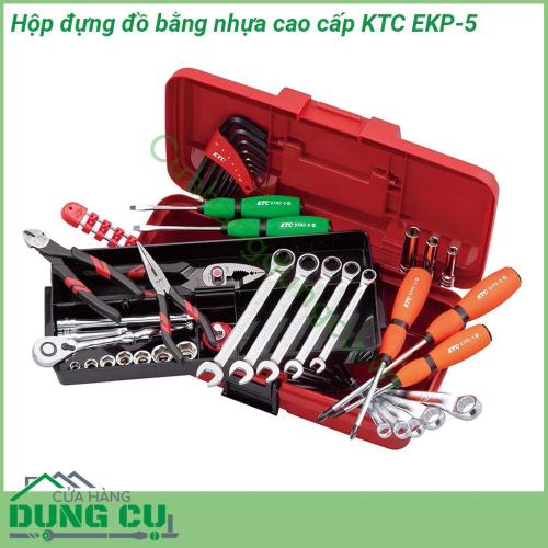 Hộp đựng đồ bằng nhựa cao cấp KTC EKP-5 làm từ chất liệu nhựa cao cấp  độ bền cao và chịu lực tốt  Có tay cầm giúp việc xách mang hộp đựng dụng cụ thuận lợi cho việc sửa chữa tháo lắp ở những nơi xa  Có chốt khóa đảm bảo cho việc bảo quản cất giữ sản phẩm