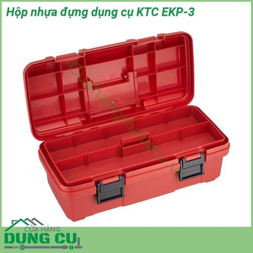 Hộp nhựa đựng dụng cụ KTC EKP-3 được làm từ nhựa cao cấp chịu lực tốt và có độ bền cao Ngăn đựng lớn và 1 khay giúp bạn lưu trữ được nhiều dụng cụ cần thiết hơn Tay cầm chắc chắn  có 2 chốt khóa bảo quản cất giữ sản phẩm không lo bị hư hỏng