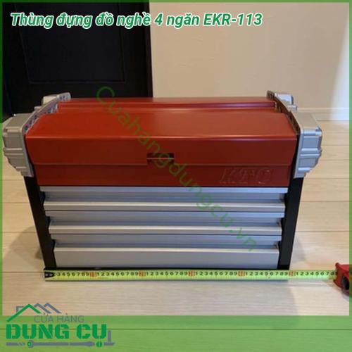 Thùng đựng đồ nghề 4 ngăn EKR-113 được làm từ thép cao cấp có độ dày được cán nguội chống ăn mòn nên hộp có tuổi thọ cao không bị ghỉ và không bị cong vênh Bên ngoài được sơn tĩnh điện bóng đẹp chống gỉ 4 ngăn đựng riêng biệt dễ phân loại đồ