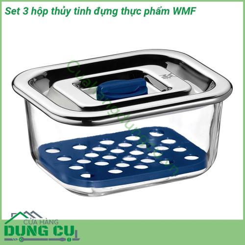 Hộp thủy tinh đựng thực phẩm WMF được làm bằng chất liệu thủy tinh chịu lực rất bền lại dễ chùi rửa không bị ố màu  Thiết kế đóng mở hộp dễ dàng lưu trữ kín khít nhờ gioăng và van chất lượng cao cấp bảo quản thực phẩm được tươi lâu hơn