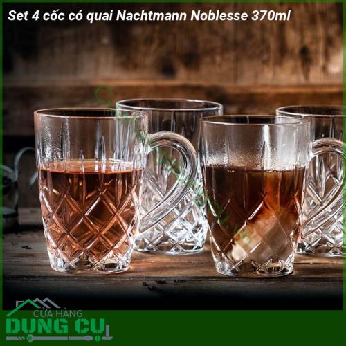 Set 4 cốc pha lê có quai Nachtmann Noblesse 370ml thủy tinh sang trọng chi tiết giống như kim cương kiểu dáng hiện đại tinh tế  độc đáo  Thiết kế có trọng lượng để ổn định hoàn hảo cho sử dụng hàng ngày hoặc những dịp đặc biệt