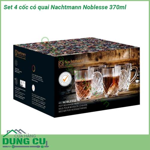 Set 4 cốc pha lê có quai Nachtmann Noblesse 370ml thủy tinh sang trọng chi tiết giống như kim cương kiểu dáng hiện đại tinh tế  độc đáo  Thiết kế có trọng lượng để ổn định hoàn hảo cho sử dụng hàng ngày hoặc những dịp đặc biệt