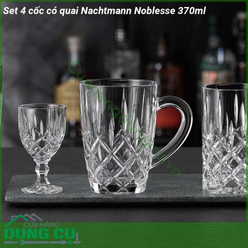 Set 4 cốc pha lê có quai Nachtmann Noblesse 370ml thủy tinh sang trọng chi tiết giống như kim cương kiểu dáng hiện đại tinh tế  độc đáo  Thiết kế có trọng lượng để ổn định hoàn hảo cho sử dụng hàng ngày hoặc những dịp đặc biệt