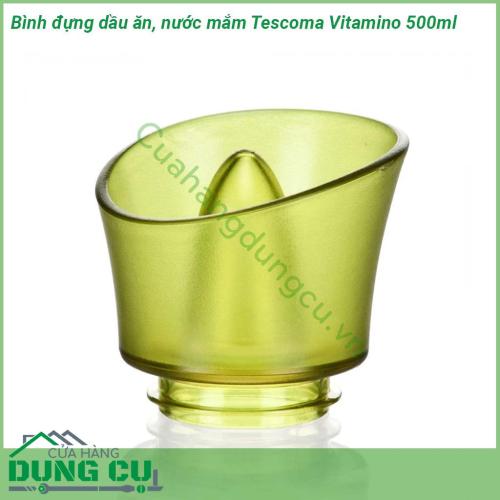 Bình đựng dầu ăn nước mắm Tescoma Vitamino 500ml được làm từ 100 thủy tinh Borosilicate cao cấp ổn định nhiệt độ tuyệt đối  Phễu bình là silicone rất chặt và khít nhưng lại mềm dẻo mở ra dễ dàng