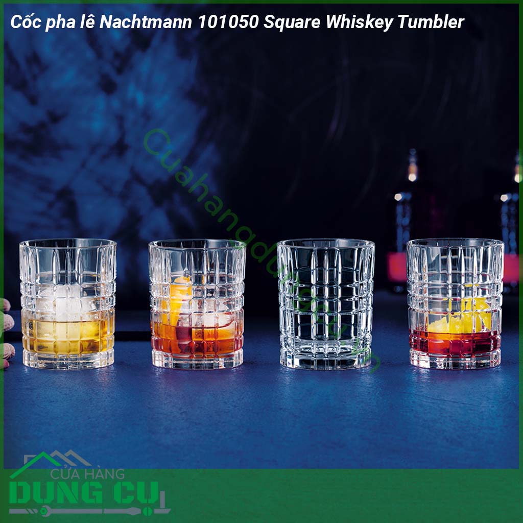 Bộ 4 cốc pha lê Nachtmann 101050 Square Whiskey Tumbler được làm từ pha lê cao cấp với chi tiết giống kim cương kết cấu độc đáo mịn cạnh không hạt khúc xạ rực rỡ  thích hợp cho rượu whisky và cocktail