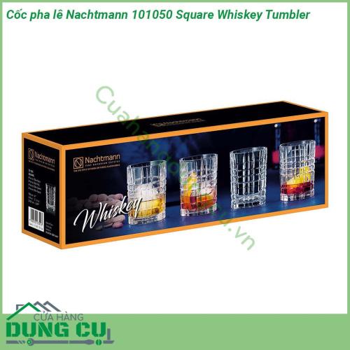 Bộ 4 cốc pha lê Nachtmann 101050 Square Whiskey Tumbler được làm từ pha lê cao cấp với chi tiết giống kim cương kết cấu độc đáo mịn cạnh không hạt khúc xạ rực rỡ  thích hợp cho rượu whisky và cocktail