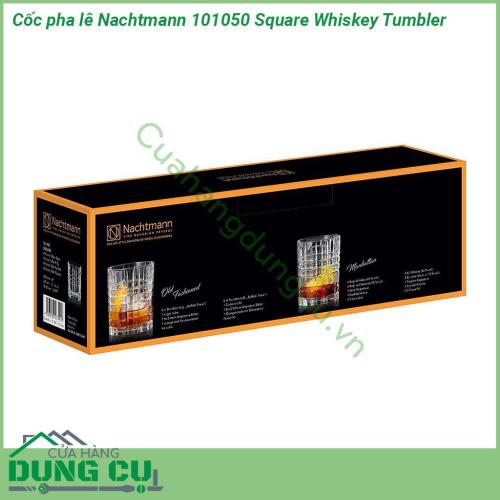 Bộ 4 cốc pha lê Nachtmann 101050 Square Whiskey Tumbler được làm từ pha lê cao cấp với chi tiết giống kim cương kết cấu độc đáo mịn cạnh không hạt khúc xạ rực rỡ  thích hợp cho rượu whisky và cocktail