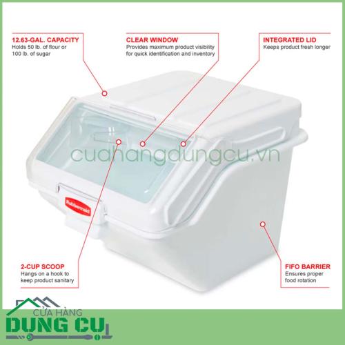 Thùng đựng gạo ngũ cốc thực phẩm khô cỡ lớn cao cấp rubbermaid với 200 cốc