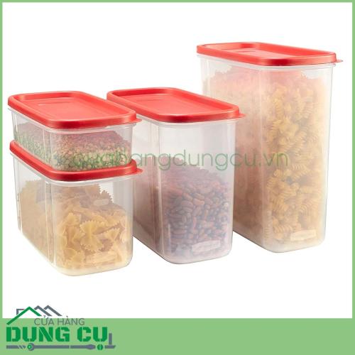 Bộ 4 hộp nhựa đựng thực phẩm khô có nắp đỏ Rubbermaid