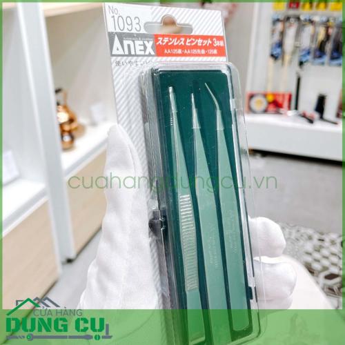 Bộ 3 nhíp gắp linh kiện No 1093 Anex Nhật Bản