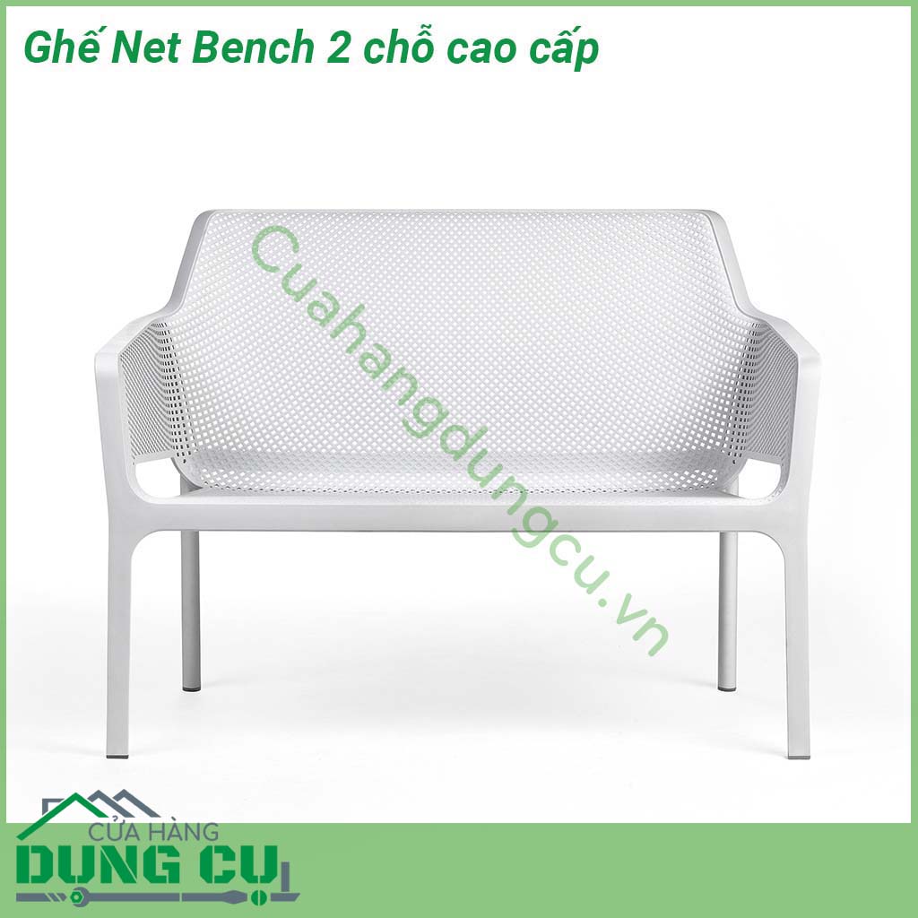 Ghế Net Bench 2 chỗ cao cấp nhập khẩu Ý được làm từ Polypropylene sợi thủy tinh với phụ gia chống tia UV  Thiết kế thanh lịch hđược trang trí bằng hoa văn đục lỗ chân đế chống trượt  có thể xếp chồng lên nhau để lưu trữ nhỏ gọn