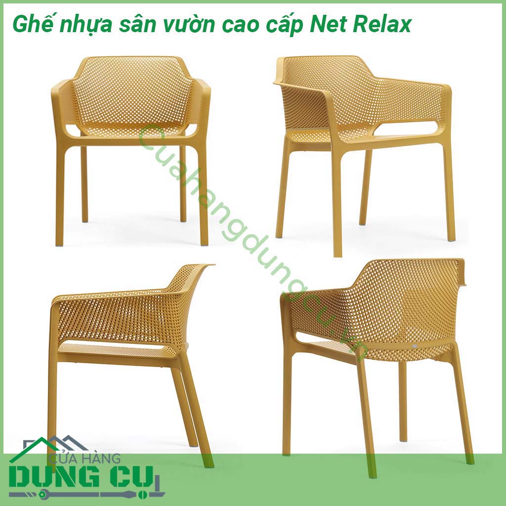 Ghế nhựa sân vườn cao cấp Net Relax được làm bằng chất liệu nhựa Polypropylene sợi thuỷ tinh với phụ gia chống tia UV có khả năng chịu nhiệt nắng mưa và thời tiết khắc nghiệt cực kỳ tốt rất thân thiện với môi trường và an toàn cho người sử dụng