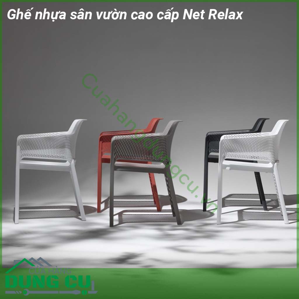 Ghế nhựa sân vườn cao cấp Net Relax được làm bằng chất liệu nhựa Polypropylene sợi thuỷ tinh với phụ gia chống tia UV có khả năng chịu nhiệt nắng mưa và thời tiết khắc nghiệt cực kỳ tốt rất thân thiện với môi trường và an toàn cho người sử dụng