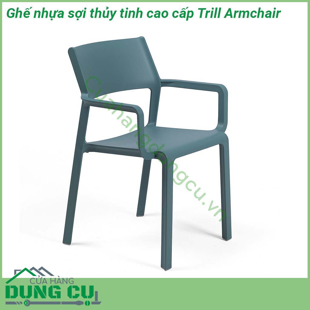 Ghế nhựa sợi thủy tinh cao cấp Trill Armchair có tay vịn được đúc nguyên khối bằng chất liệu Polypropylene với phụ gia chống tia UV và có thể tái chế nên rất thân thiện với môi trường an toàn cho người sử dụng