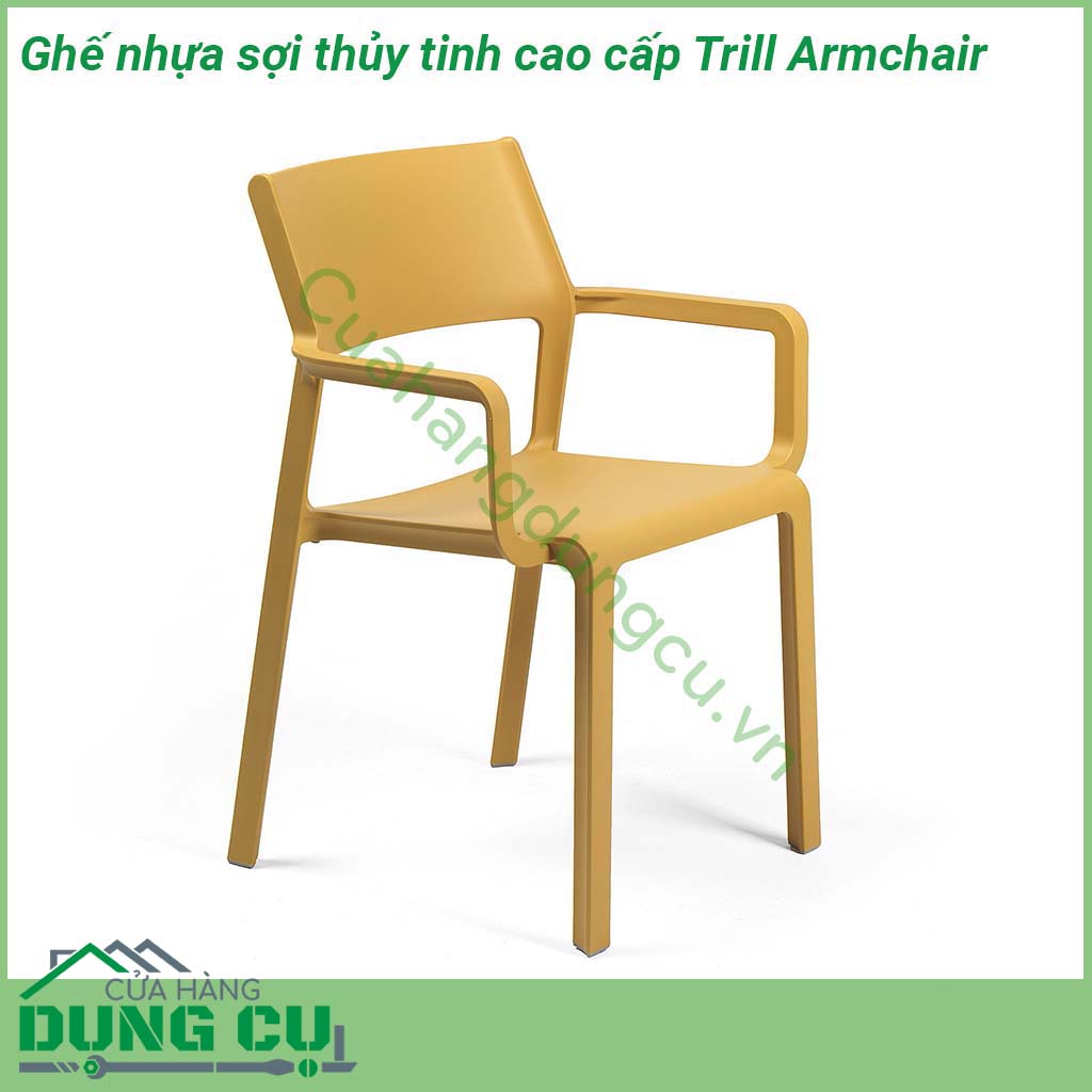 Ghế nhựa sợi thủy tinh cao cấp Trill Armchair có tay vịn được đúc nguyên khối bằng chất liệu Polypropylene với phụ gia chống tia UV và có thể tái chế nên rất thân thiện với môi trường an toàn cho người sử dụng