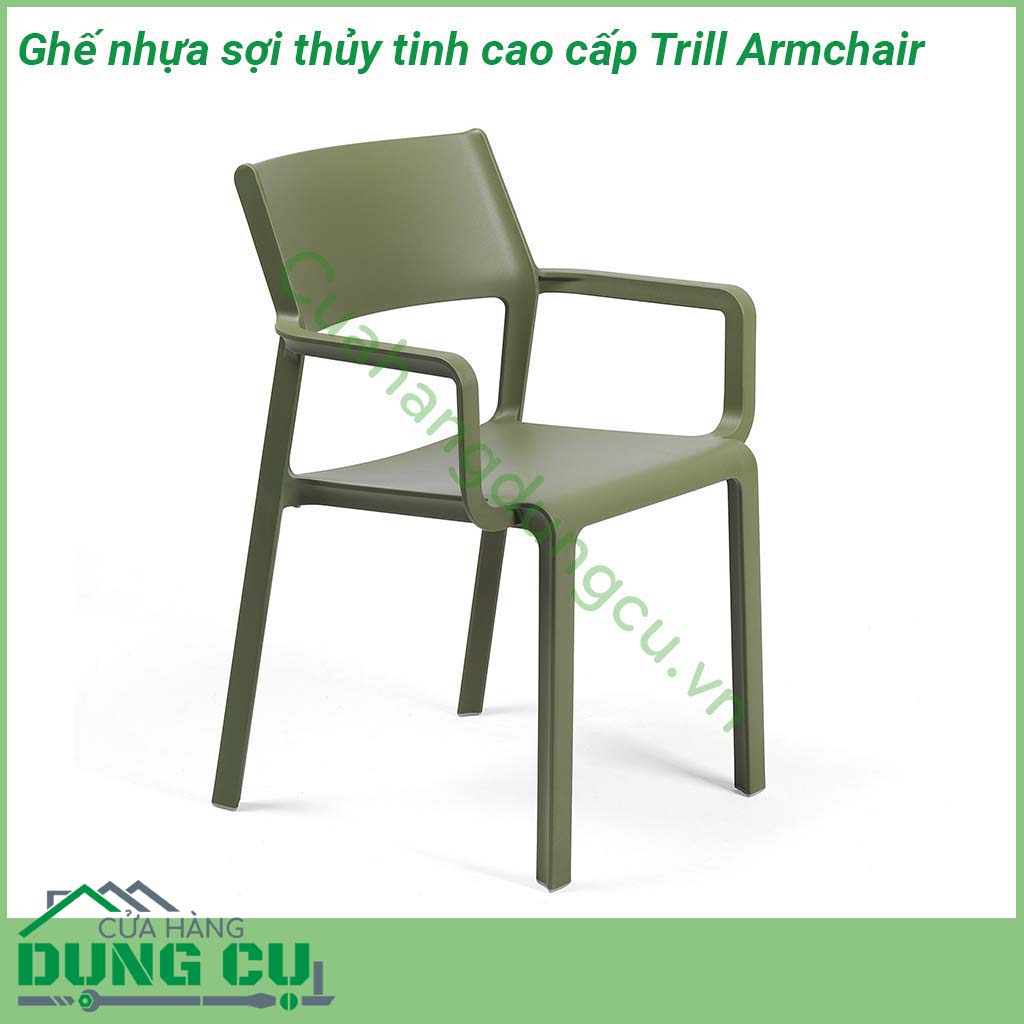 Ghế nhựa sợi thủy tinh cao cấp Trill Armchair có tay vịn được đúc nguyên khối bằng chất liệu Polypropylene với phụ gia chống tia UV và có thể tái chế nên rất thân thiện với môi trường an toàn cho người sử dụng