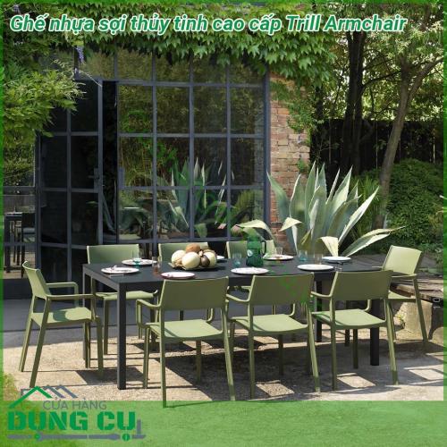 Ghế nhựa sợi thủy tinh cao cấp Trill Armchair có tay vịn được đúc nguyên khối bằng chất liệu Polypropylene với phụ gia chống tia UV và có thể tái chế nên rất thân thiện với môi trường an toàn cho người sử dụng