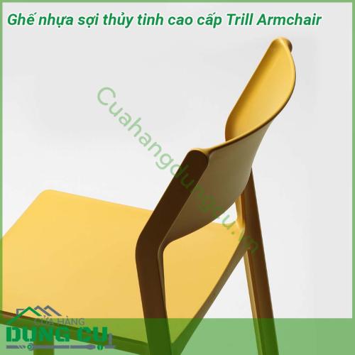 Ghế nhựa sợi thủy tinh cao cấp Trill Armchair có tay vịn được đúc nguyên khối bằng chất liệu Polypropylene với phụ gia chống tia UV và có thể tái chế nên rất thân thiện với môi trường an toàn cho người sử dụng