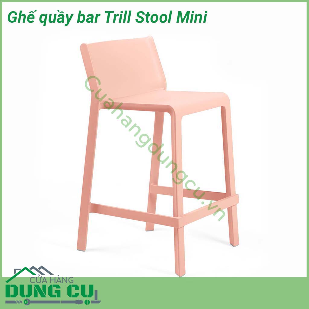 Ghế quầy bar Trill Stool Mini được làm từ nhựa sợi thủy tinh dùng trong nhà với bàn cao quầy bar và quầy bếp  Hình dạng tối giản thoải mái và thon gọn  Nhẹ và dễ bảo trì