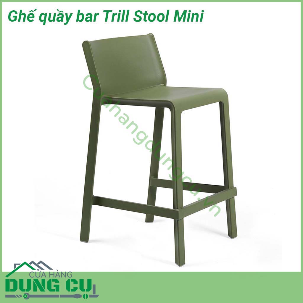 Ghế quầy bar Trill Stool Mini được làm từ nhựa sợi thủy tinh dùng trong nhà với bàn cao quầy bar và quầy bếp  Hình dạng tối giản thoải mái và thon gọn  Nhẹ và dễ bảo trì