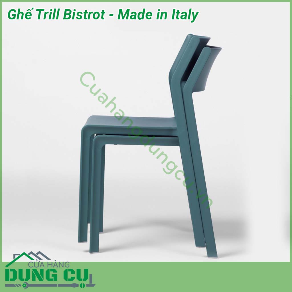Ghế Trill Bistrot - Made in Italy là sự lựa chọn đầy phong cách cho bất kỳ không gian sống ngoài trời nào  Chiếc ghế không tay vịn này được làm bằng nhựa sợi thủy tinh đơn sắc có nhiều màu cho bạn lựa chọn có khả năng chống tia cực tím và thậm chí có thể tái chế