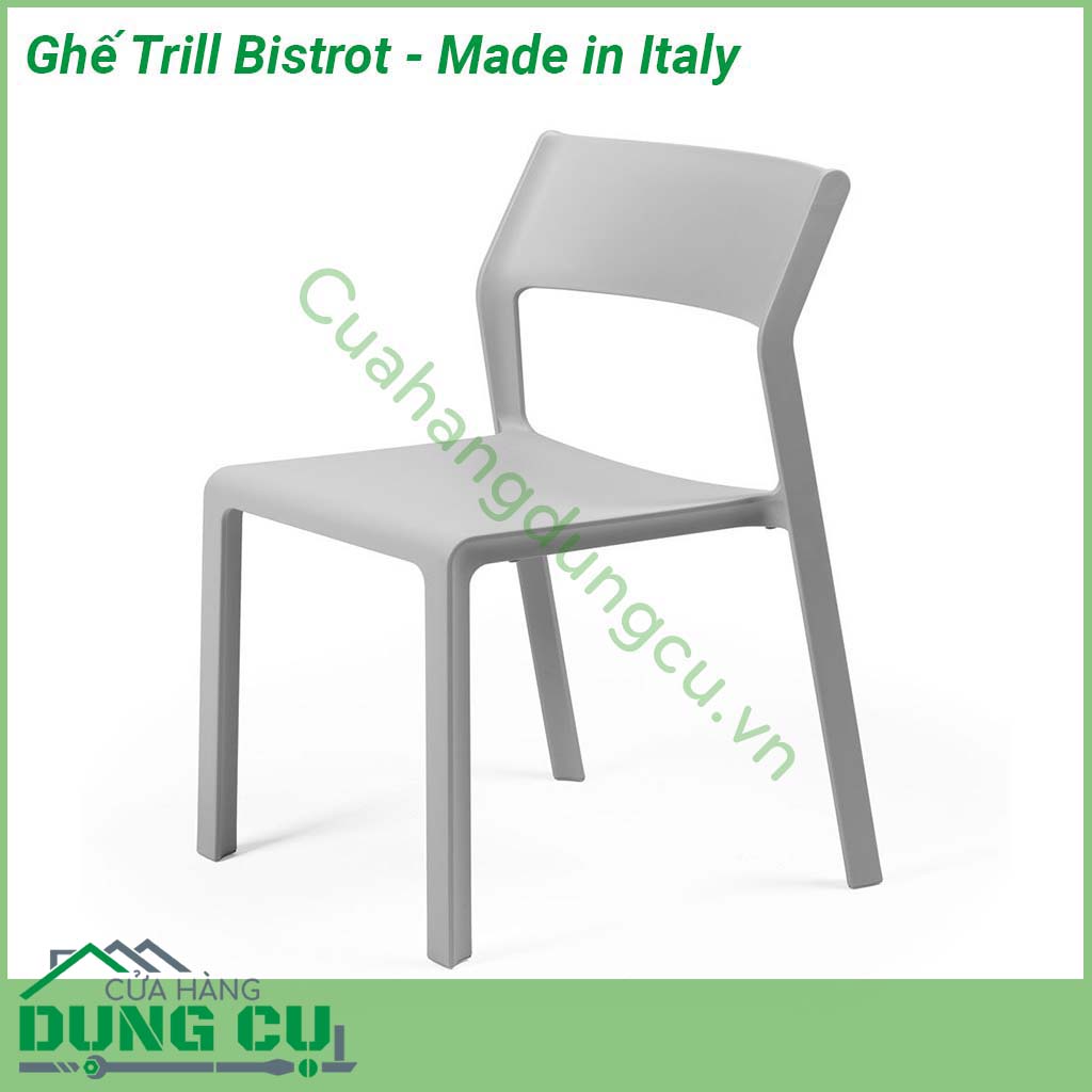 Ghế Trill Bistrot - Made in Italy là sự lựa chọn đầy phong cách cho bất kỳ không gian sống ngoài trời nào  Chiếc ghế không tay vịn này được làm bằng nhựa sợi thủy tinh đơn sắc có nhiều màu cho bạn lựa chọn có khả năng chống tia cực tím và thậm chí có thể tái chế
