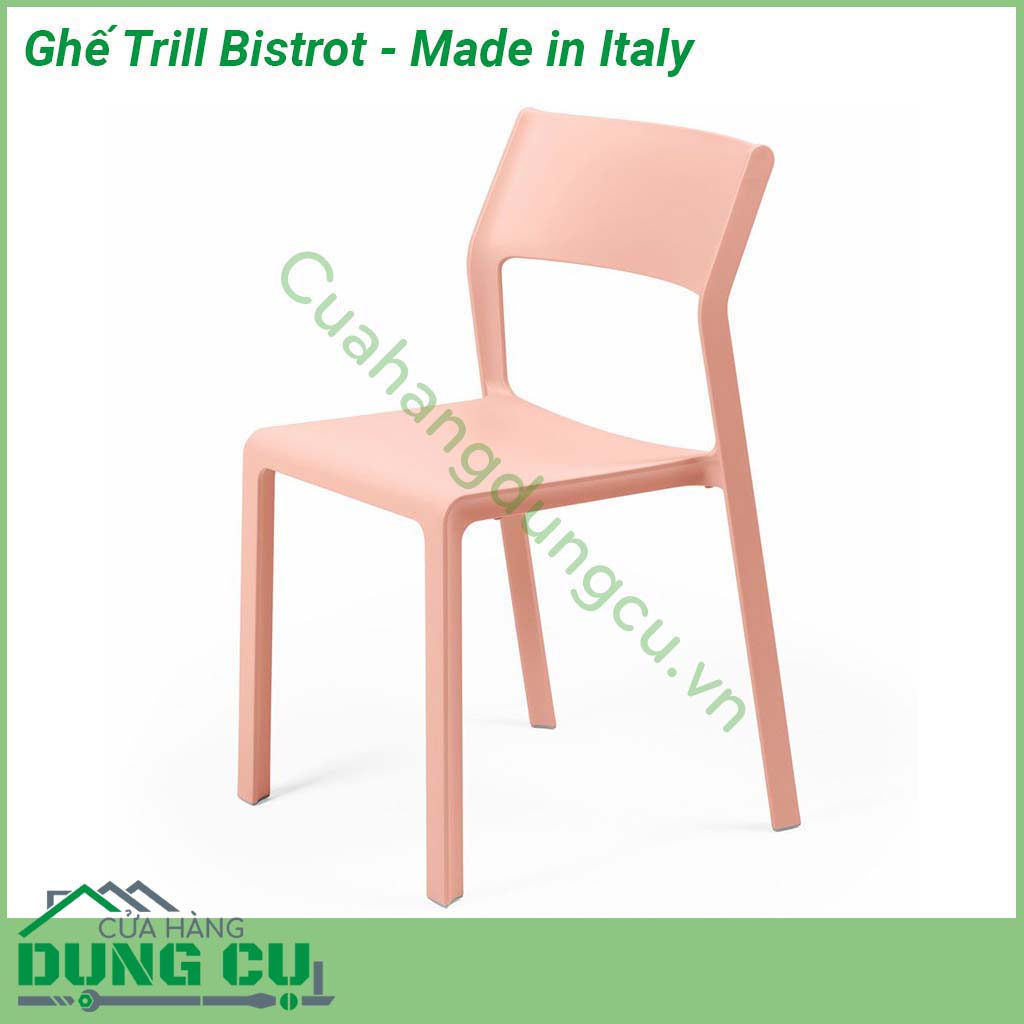 Ghế Trill Bistrot - Made in Italy là sự lựa chọn đầy phong cách cho bất kỳ không gian sống ngoài trời nào  Chiếc ghế không tay vịn này được làm bằng nhựa sợi thủy tinh đơn sắc có nhiều màu cho bạn lựa chọn có khả năng chống tia cực tím và thậm chí có thể tái chế