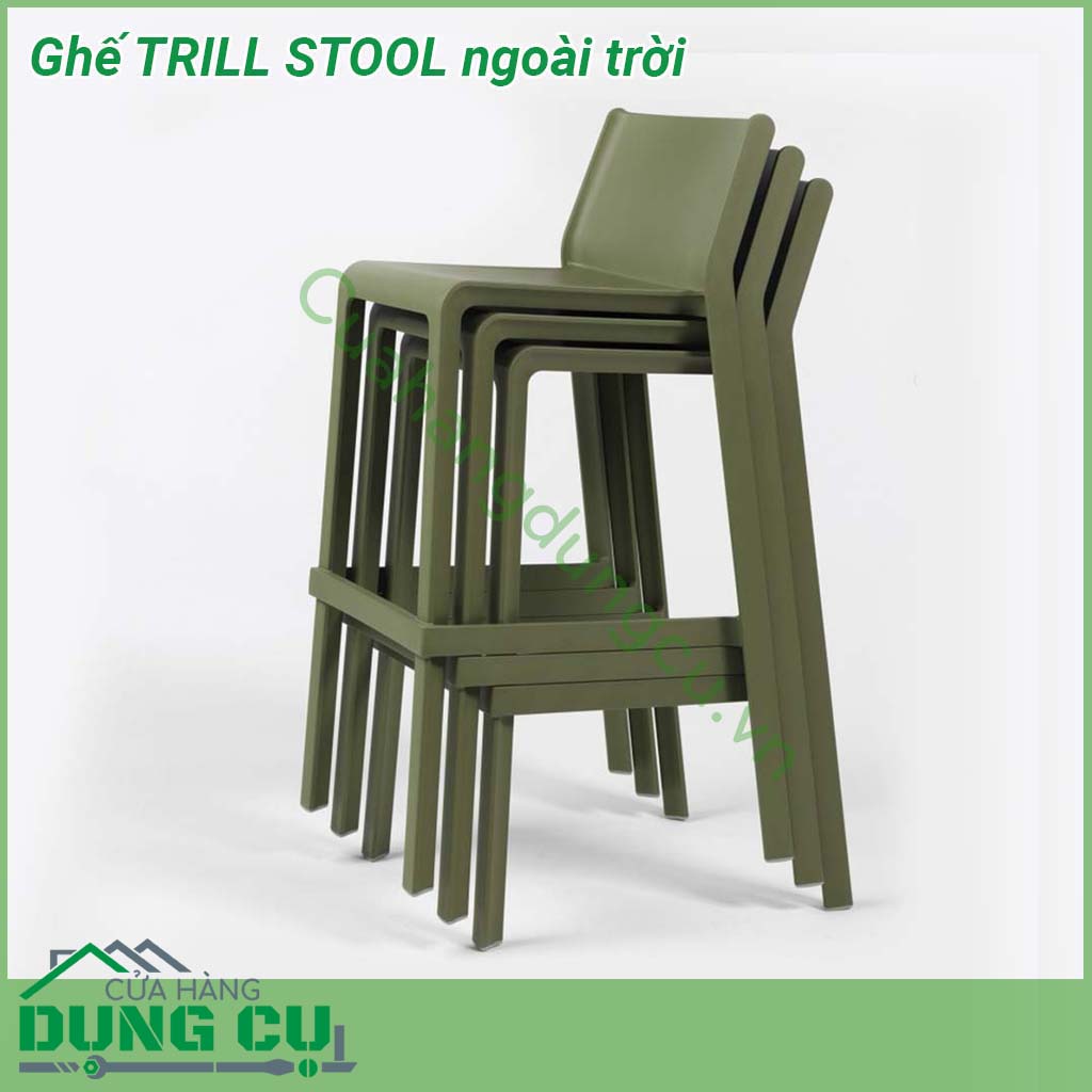 Ghế TRILL STOOL ngoài trời thiết kế hiện đại cùng gam màu sắc sang trọng của Ý làm nổi bật không gian bài trí Chất liệu sợi thủy tinh và polypropylene được xử lý chống tia cực tím Đúc nguyên khối từ các hạt nhựa nguyên sinh  