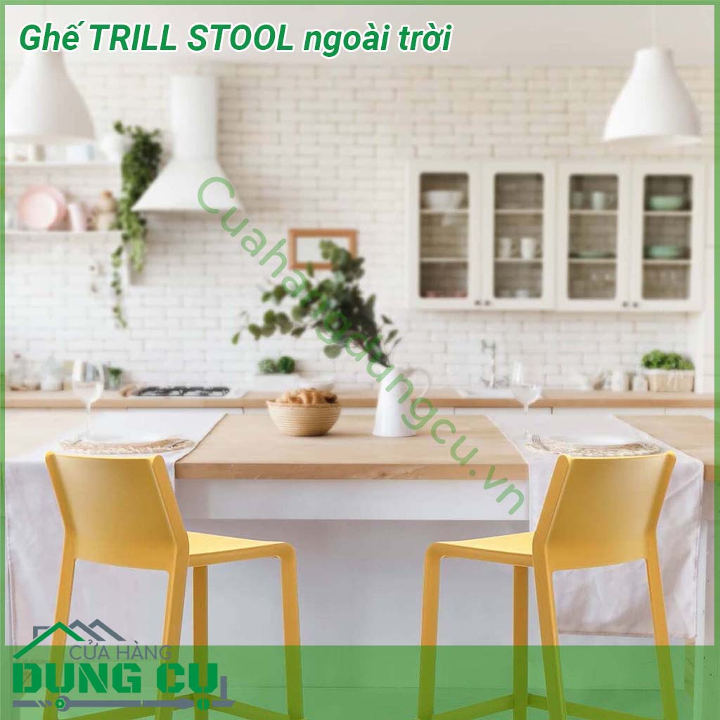 Ghế TRILL STOOL ngoài trời thiết kế hiện đại cùng gam màu sắc sang trọng của Ý làm nổi bật không gian bài trí Chất liệu sợi thủy tinh và polypropylene được xử lý chống tia cực tím Đúc nguyên khối từ các hạt nhựa nguyên sinh  