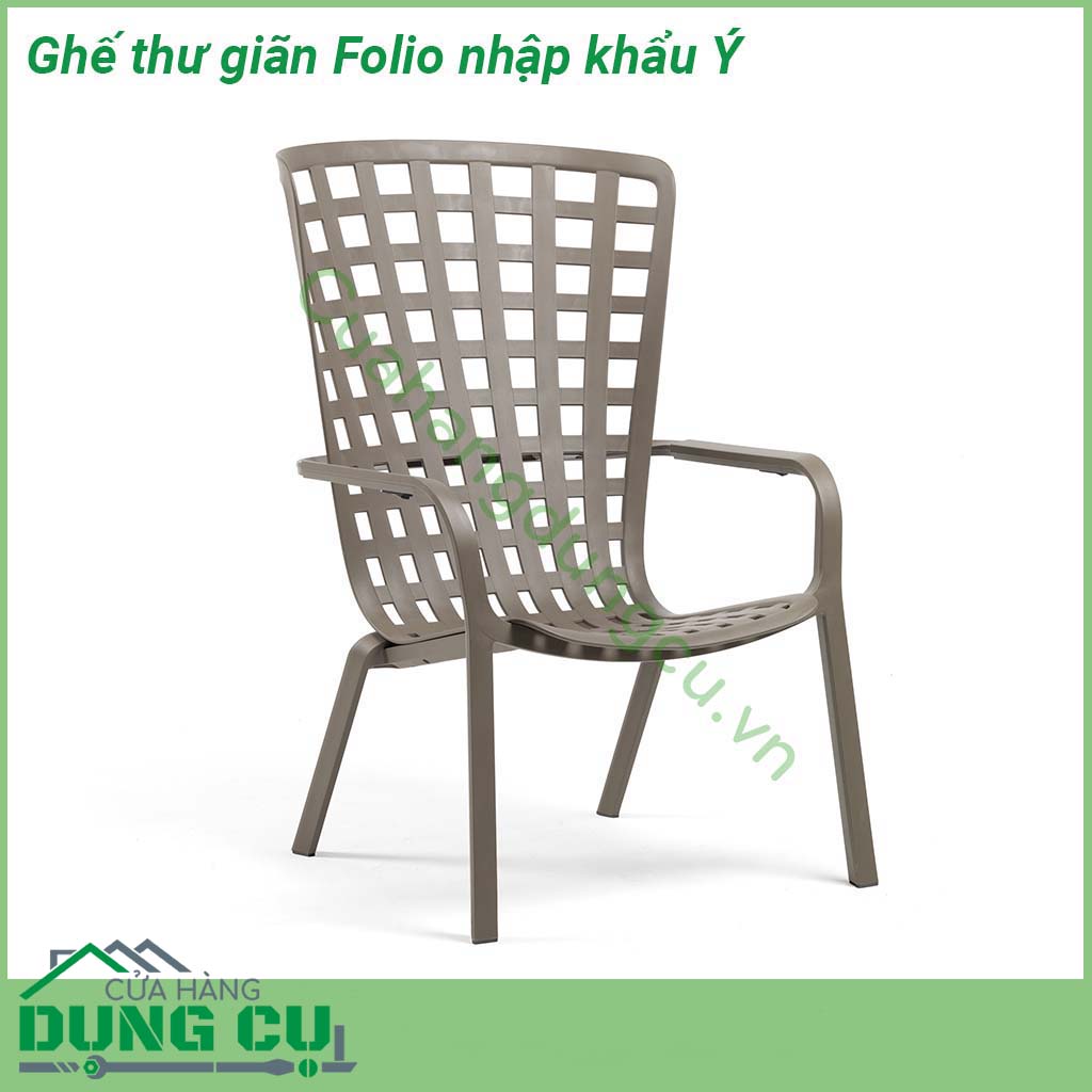 Ghế thư giãn Folio nhập khẩu Ý nhập khẩu được làm bằng nhựa sợi thủy tinh với hoa văn hình vuông được đục lỗ và lớp hoàn thiện mờ  Với chân chống trượt  Cực kỳ dễ vệ sinh chịu được thời tiết có thể xếp chồng lên nhau và hoàn toàn có thể tái chế