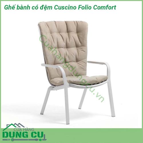 Ghế bành có đệm Cuscino Folio Comfort được làm từ một tấm nhựa polypropylene duy nhất có thể điều chỉnh uốn cong mềm mại Trọng lượng nhẹ  có thể xếp chồng lên nhau và chịu được thời tiết thích hợp sử dụng ngoài trời  Có thể tái chế hoàn toàn