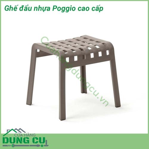 Ghế đẩu nhựa Poggio cao cấp được làm bằng nhựa sợi thủy tinh và có khung đục lỗ được trang trí bằng hoa văn hình vuông giúp tăng thêm phong cách độc đáo cho môi trường ngoài trời  Ghế có khả năng chịu nhiệt nắng mưa cực kỳ tốt