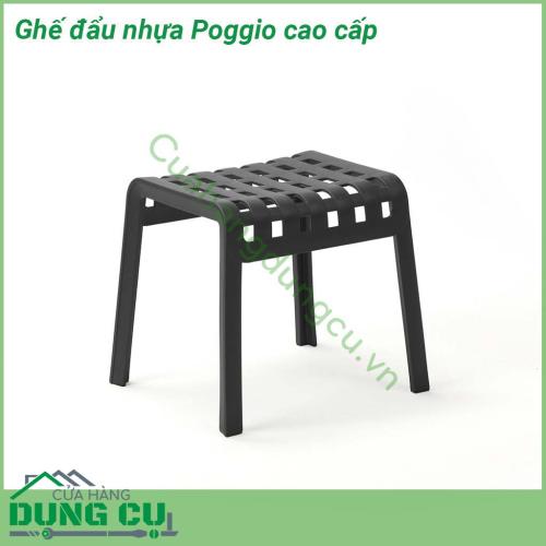 Ghế đẩu nhựa Poggio cao cấp được làm bằng nhựa sợi thủy tinh và có khung đục lỗ được trang trí bằng hoa văn hình vuông giúp tăng thêm phong cách độc đáo cho môi trường ngoài trời  Ghế có khả năng chịu nhiệt nắng mưa cực kỳ tốt