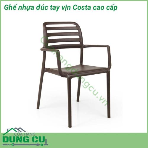 Ghế nhựa đúc tay vịn Costa cao cấp với các đường nét tối giản có tay vịn và tựa lưng cong êm ái Khung liền mạch với các góc bo tròn bề mặt mờ được làm bằng nhựa Polypropylene pha sợi thủy tinh đã qua xử lý tia UV có thể tái chế Costa có thể xếp chồng lên nhau dễ dàng được trang bị chân chống trượt